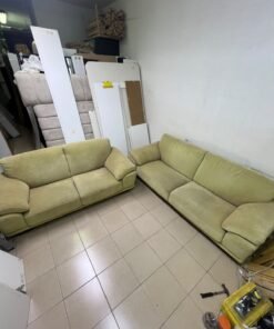 A light green (or light olive) velvet sofa set featuring a comfortable, wide design with prominent armrests. - Image 2