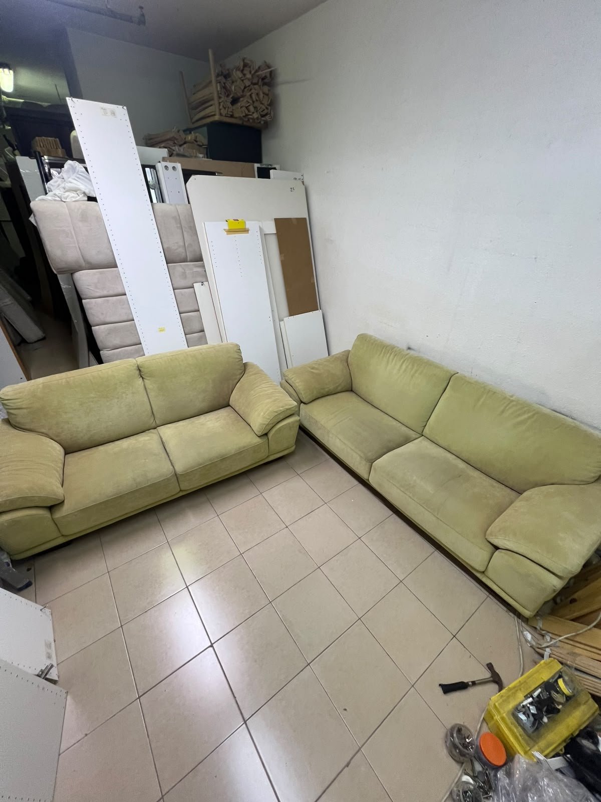 A light green (or light olive) velvet sofa set featuring a comfortable, wide design with prominent armrests. - Image 2