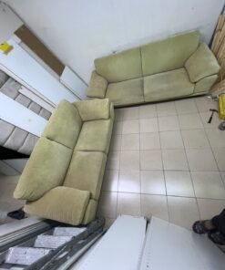 A light green (or light olive) velvet sofa set featuring a comfortable, wide design with prominent armrests. - Image 4