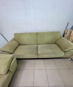 A light green (or light olive) velvet sofa set featuring a comfortable, wide design with prominent armrests. - Image 6