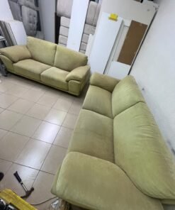 A light green (or light olive) velvet sofa set featuring a comfortable, wide design with prominent armrests. - Image 9