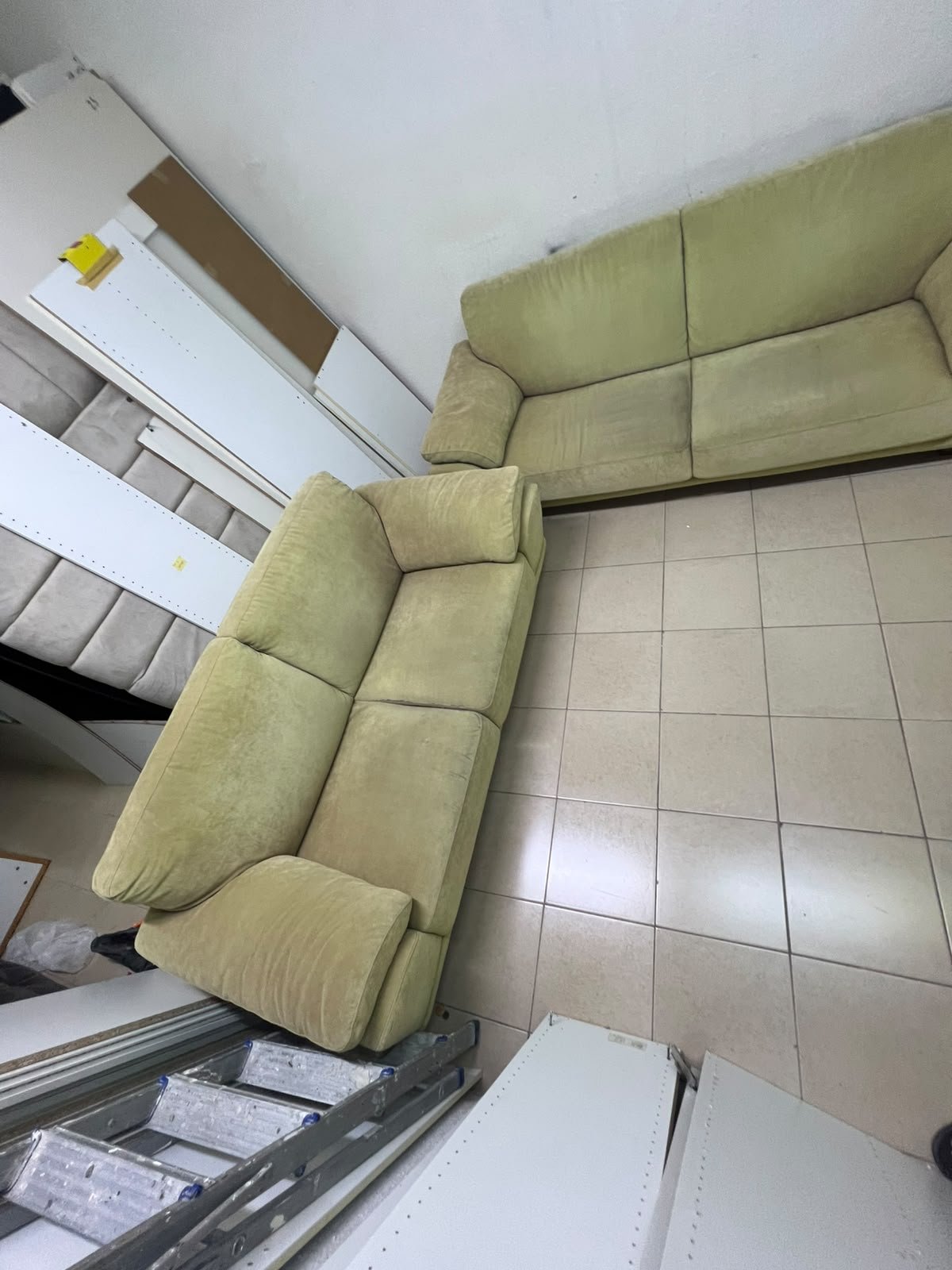 A light green (or light olive) velvet sofa set featuring a comfortable, wide design with prominent armrests. - Image 10