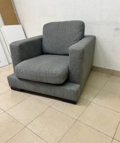 This is a single-seater chair (armchair) featuring a modern design, upholstered in gray fabric, with wide, square armrests. - Image 7
