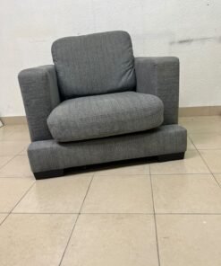 This is a single-seater chair (armchair) featuring a modern design, upholstered in gray fabric, with wide, square armrests. - Image 9