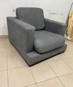 This is a single-seater chair (armchair) featuring a modern design, upholstered in gray fabric, with wide, square armrests. - Image 10