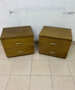 Two wooden side tables in a warm brown hue, featuring an elegant design with two drawers and distinctive metal handles. - Image 5