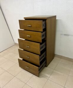 A tall, classic-style wooden chest of drawers, featuring elegant gold metal handles neatly arranged on each drawer. - Image 7