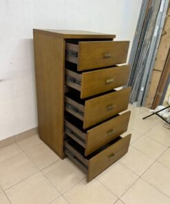A tall, classic-style wooden chest of drawers, featuring elegant gold metal handles neatly arranged on each drawer. - Image 9