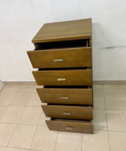 A tall, classic-style wooden chest of drawers, featuring elegant gold metal handles neatly arranged on each drawer. - Image 5