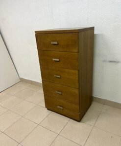 A tall, classic-style wooden chest of drawers, featuring elegant gold metal handles neatly arranged on each drawer. - Image 4