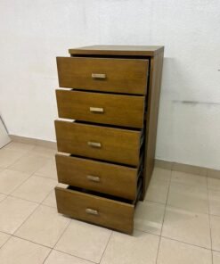 A tall, classic-style wooden chest of drawers, featuring elegant gold metal handles neatly arranged on each drawer. - Image 3