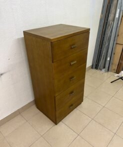 A tall, classic-style wooden chest of drawers, featuring elegant gold metal handles neatly arranged on each drawer. - Image 2