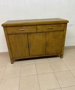 A practical wooden sideboard featuring two upper drawers and three doors fitted with stylish metal handles. - Image 4