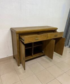A practical wooden sideboard featuring two upper drawers and three doors fitted with stylish metal handles. - Image 5