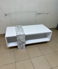 A modern living room coffee table combining white with a faux-marble finish. - Image 4