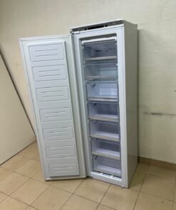 A white built-in upright freezer featuring multiple transparent storage drawers. - Image 5