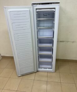 A white built-in upright freezer featuring multiple transparent storage drawers. - Image 3