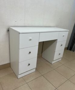 A white vanity desk featuring a modern, practical design, complete with seven storage drawers and elegant round handles. - Image 5
