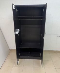 This is a dark brown wooden wardrobe with two doors, featuring elegant silver handles. - Image 8