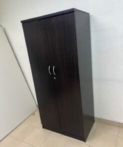 This is a dark brown wooden wardrobe with two doors, featuring elegant silver handles. - Image 7
