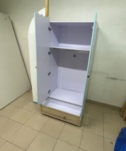 The photo shows a children's wardrobe with a distinctive nautical design in blue and white with wooden details and wave-like top edges. - Image 8