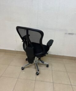 The Topstar Head Point is a comfortable office chair featuring a breathable black mesh back with built-in lumbar support and a shiny silver metal base. - Image 8