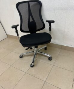 The Topstar Head Point is a comfortable office chair featuring a breathable black mesh back with built-in lumbar support and a shiny silver metal base. - Image 7