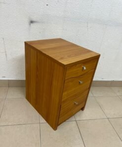 A wooden side table (nightstand) featuring three drawers with slightly curved fronts and small, round handles. - Image 5