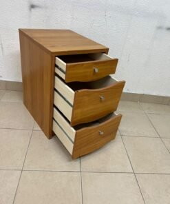 A wooden side table (nightstand) featuring three drawers with slightly curved fronts and small, round handles. - Image 8