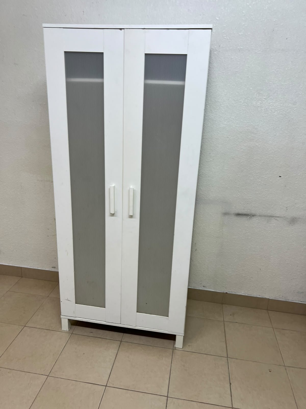 This product is a white wardrobe featuring two doors with striped glass panels (similar to the IKEA "Aneboda" style or comparable two-door wardrobes). - Image 2