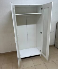 This product is a white wardrobe featuring two doors with striped glass panels (similar to the IKEA "Aneboda" style or comparable two-door wardrobes). - Image 4