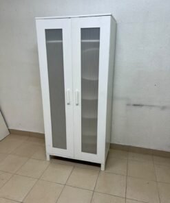 This product is a white wardrobe featuring two doors with striped glass panels (similar to the IKEA "Aneboda" style or comparable two-door wardrobes). - Image 5