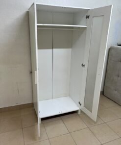 This product is a white wardrobe featuring two doors with striped glass panels (similar to the IKEA "Aneboda" style or comparable two-door wardrobes). - Image 7