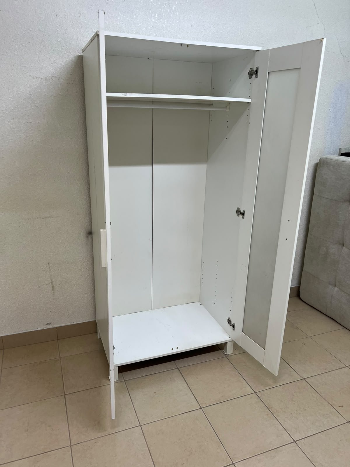 This product is a white wardrobe featuring two doors with striped glass panels (similar to the IKEA "Aneboda" style or comparable two-door wardrobes). - Image 7