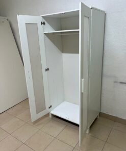 This product is a white wardrobe featuring two doors with striped glass panels (similar to the IKEA "Aneboda" style or comparable two-door wardrobes). - Image 8