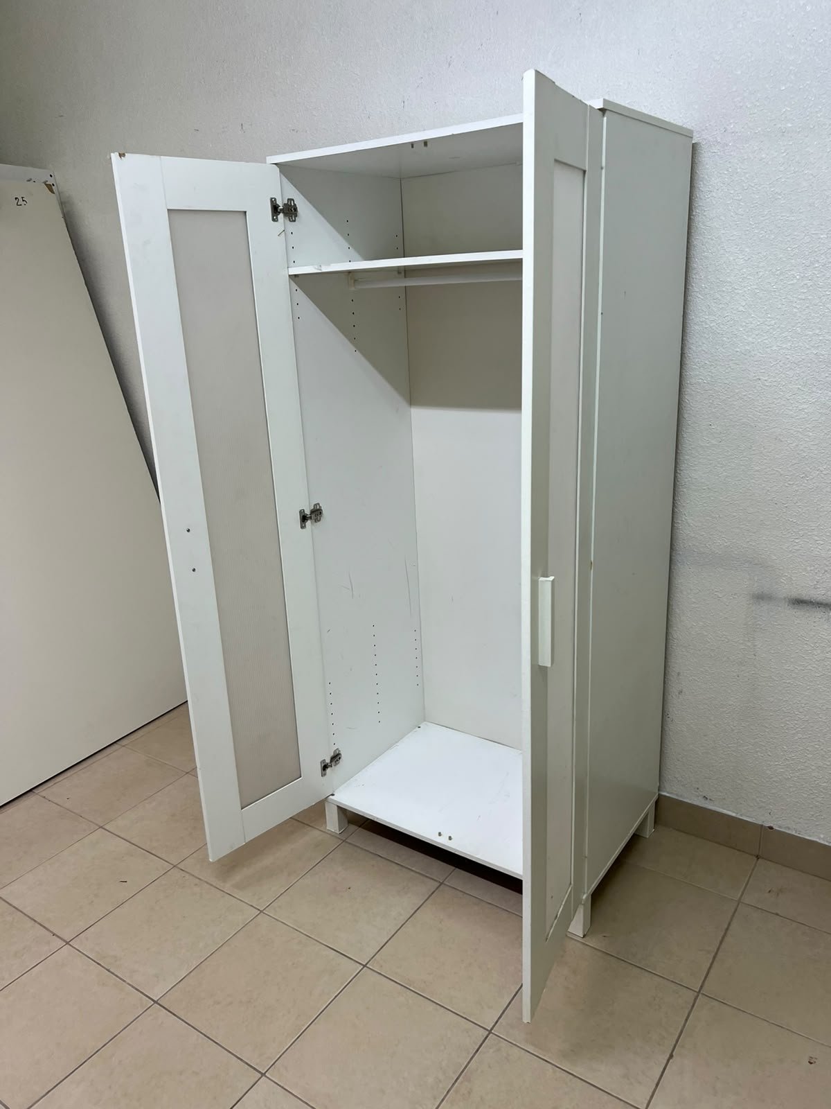 This product is a white wardrobe featuring two doors with striped glass panels (similar to the IKEA "Aneboda" style or comparable two-door wardrobes). - Image 8