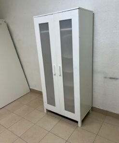 This product is a white wardrobe featuring two doors with striped glass panels (similar to the IKEA "Aneboda" style or comparable two-door wardrobes). - Image 13