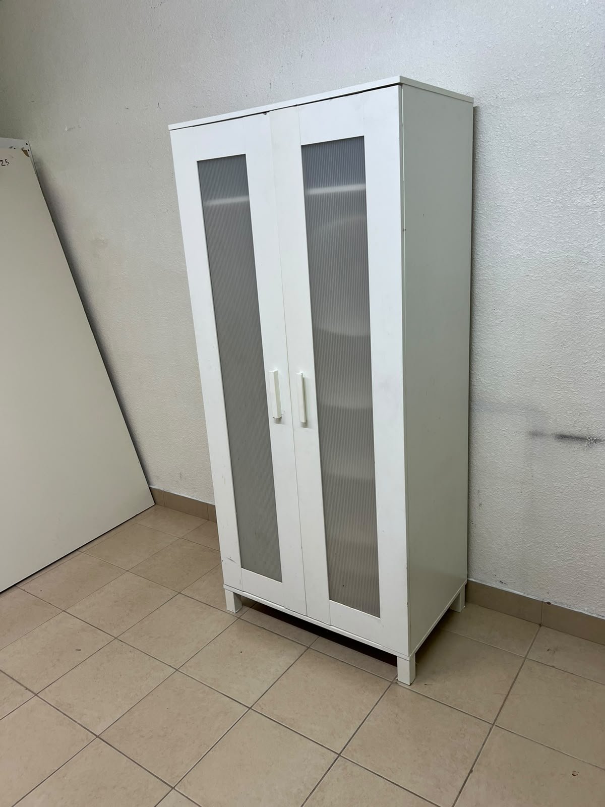 This product is a white wardrobe featuring two doors with striped glass panels (similar to the IKEA "Aneboda" style or comparable two-door wardrobes). - Image 10