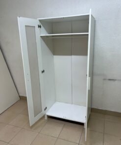 This product is a white wardrobe featuring two doors with striped glass panels (similar to the IKEA "Aneboda" style or comparable two-door wardrobes). - Image 12