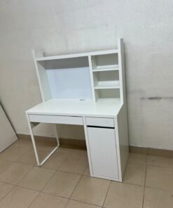 MICKE desk with high add-on unit in white from IKEA.