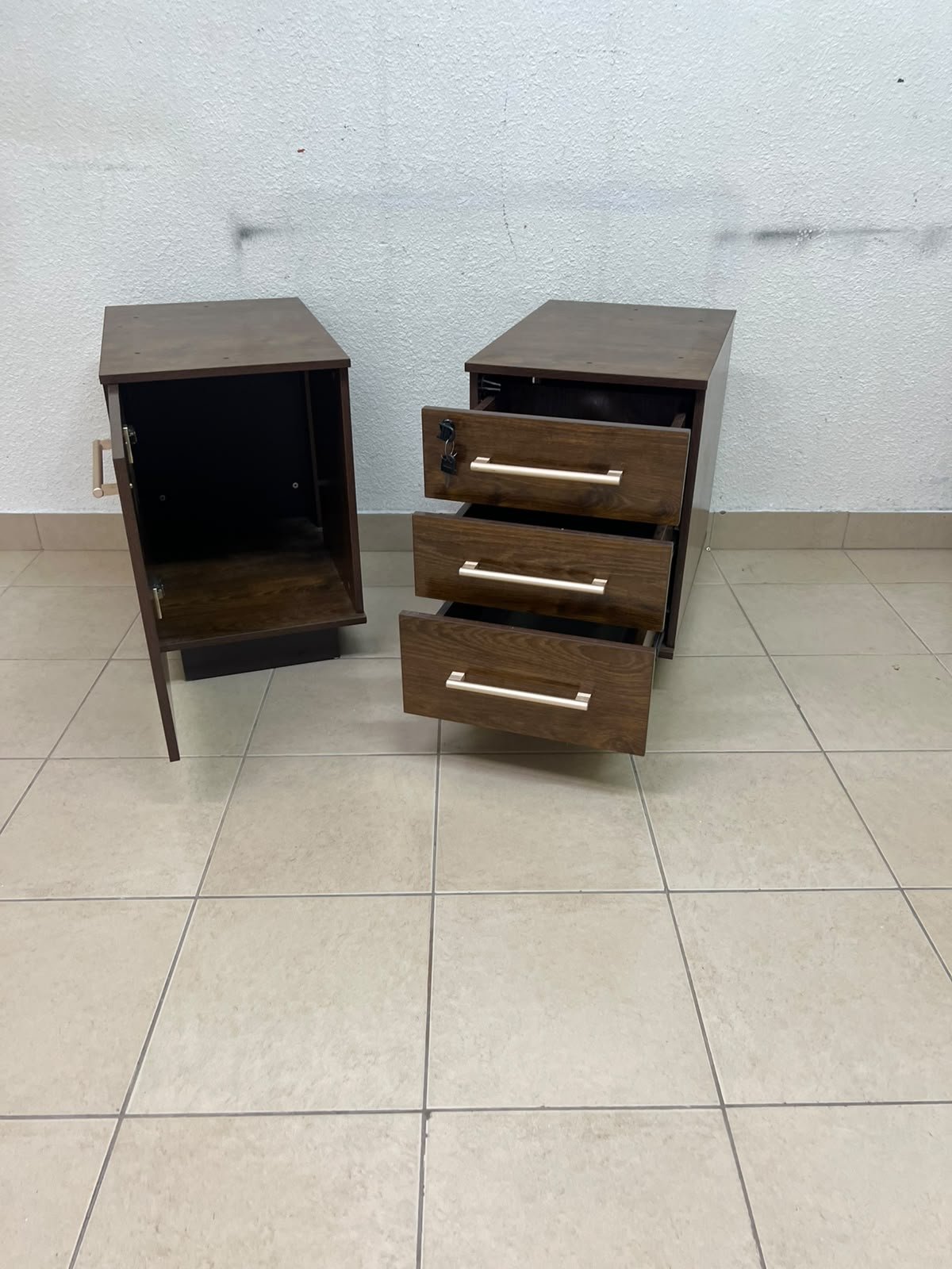 Wooden side/office drawer unit (storage cabinet) in Dark Walnut finish, featuring metal handles and a lock on the top drawer. - Image 10