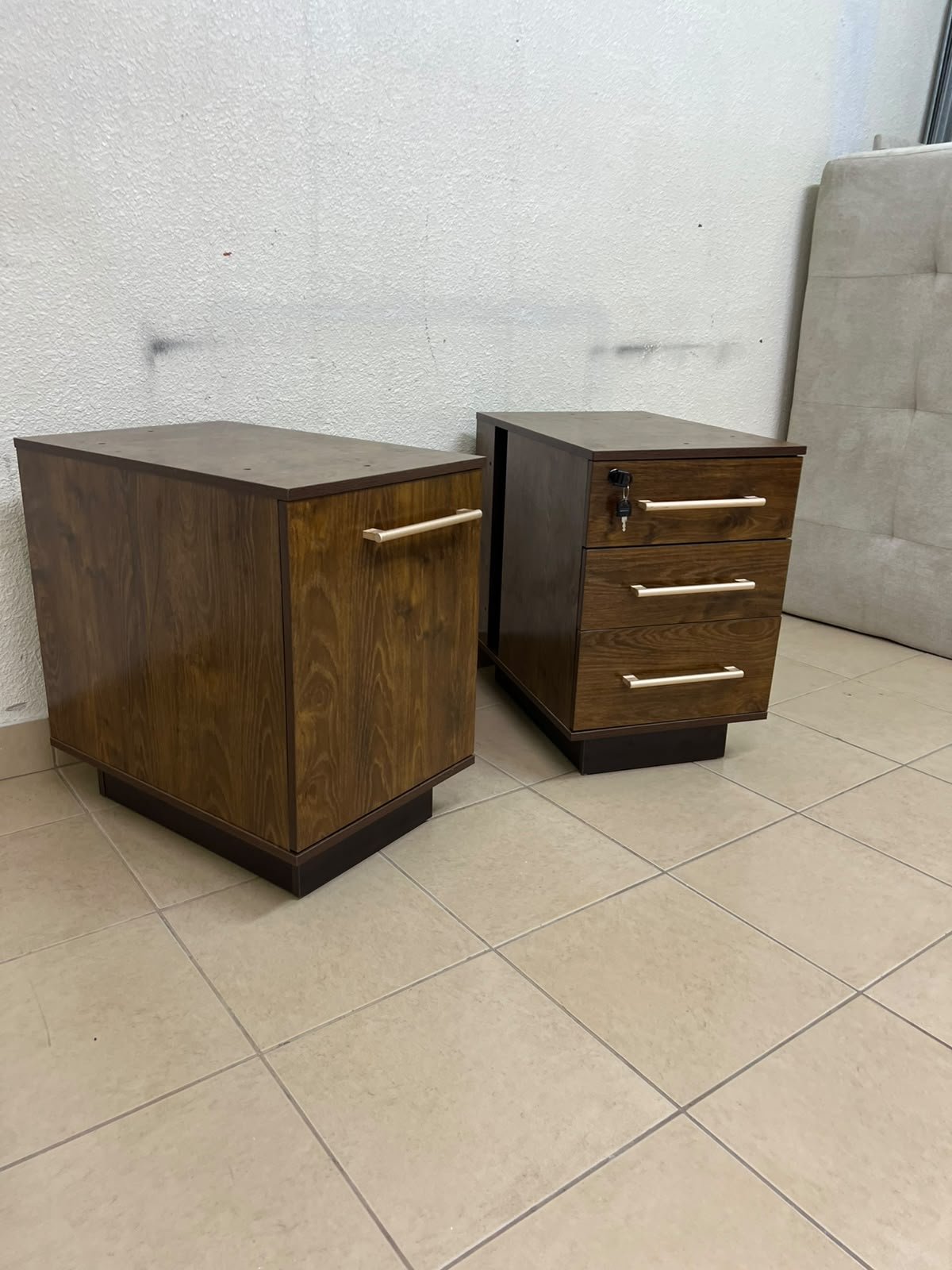 Wooden side/office drawer unit (storage cabinet) in Dark Walnut finish, featuring metal handles and a lock on the top drawer. - Image 11