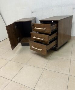 Wooden side/office drawer unit (storage cabinet) in Dark Walnut finish, featuring metal handles and a lock on the top drawer. - Image 4