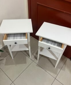 Two white IKEA HEMNES bedside tables (approximately 46x35 cm) made of solid wood. - Image 4