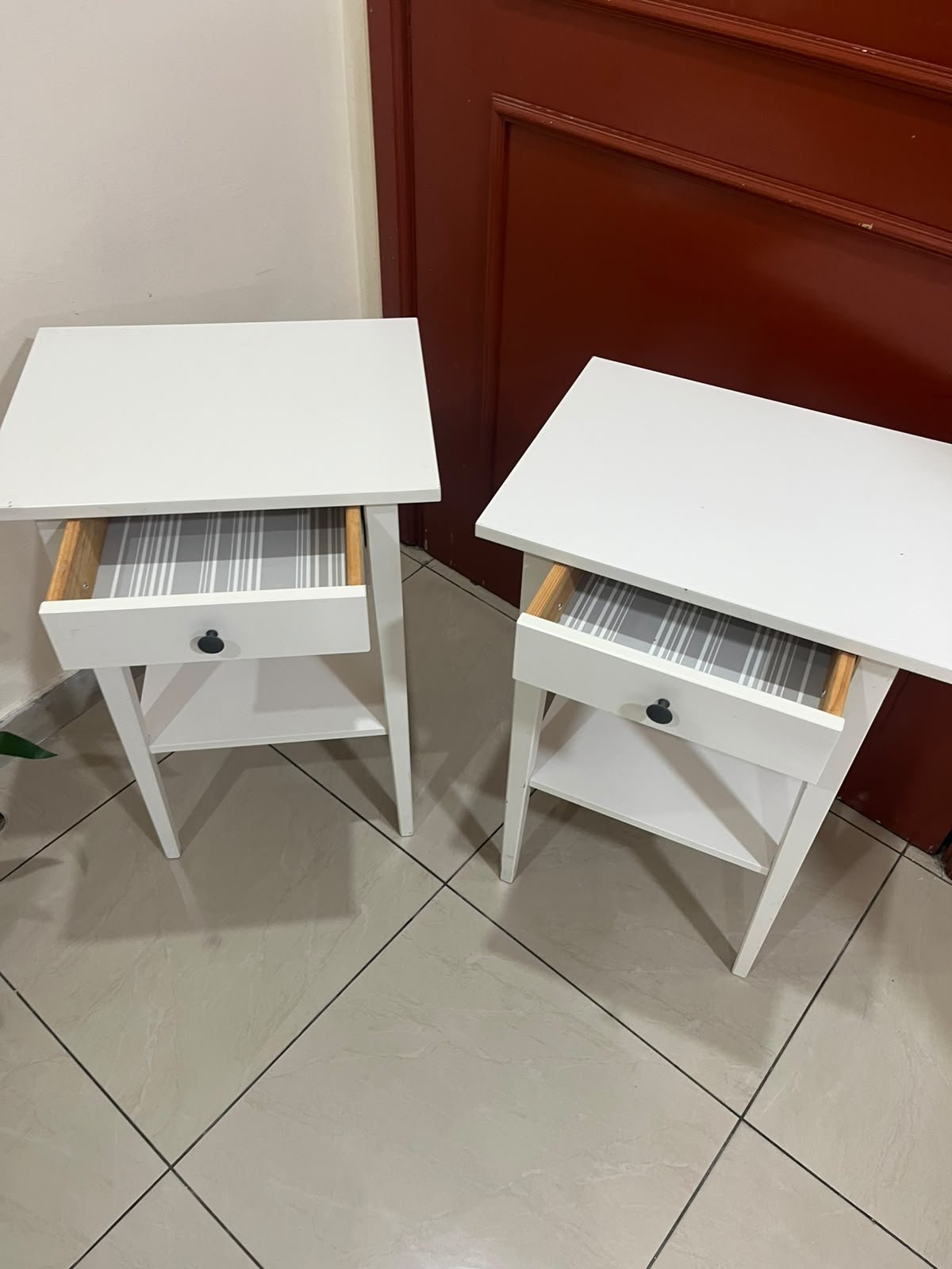 Two white IKEA HEMNES bedside tables (approximately 46x35 cm) made of solid wood. - Image 4