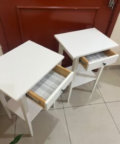 Two white IKEA HEMNES bedside tables (approximately 46x35 cm) made of solid wood. - Image 6