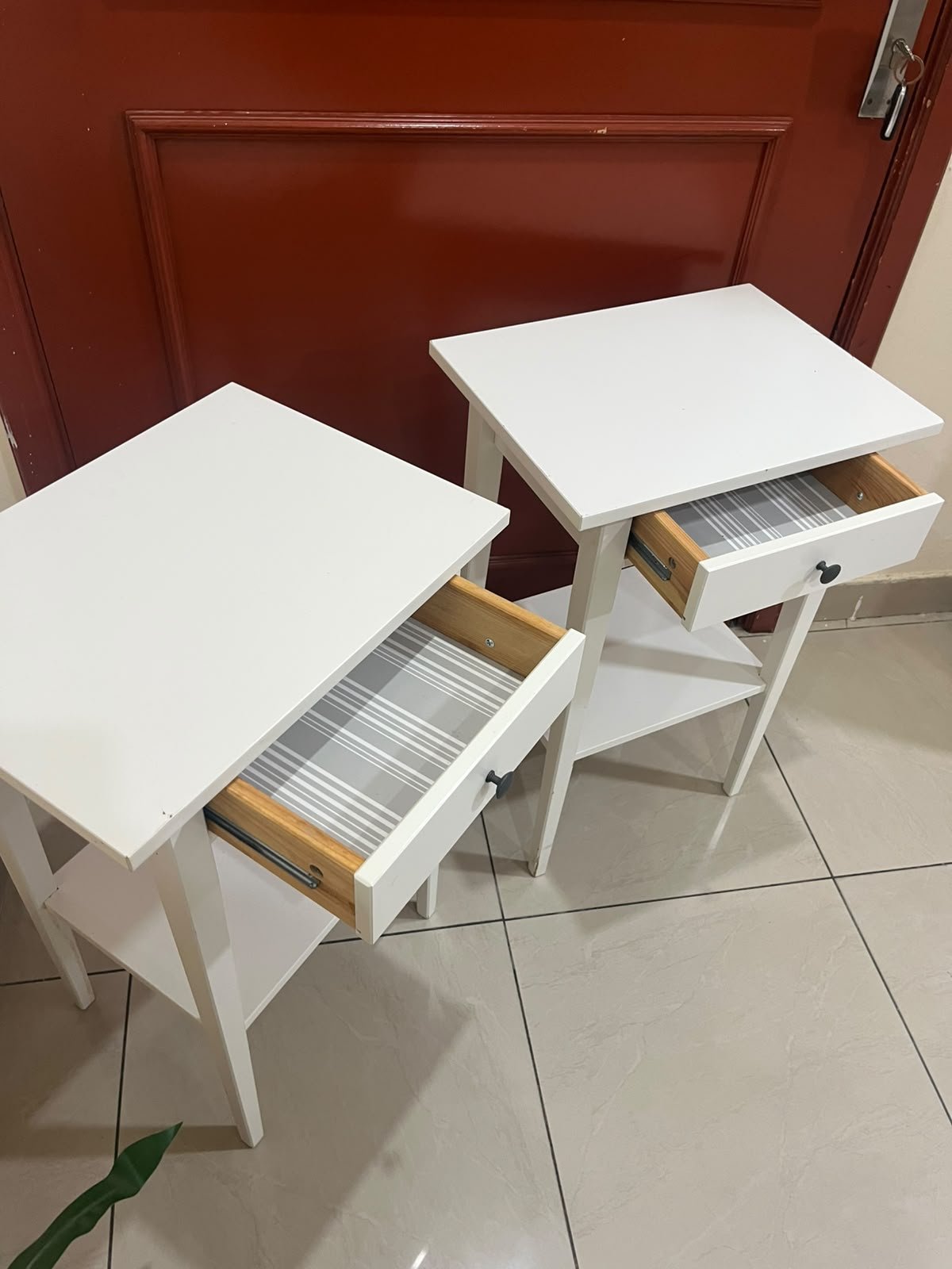 Two white IKEA HEMNES bedside tables (approximately 46x35 cm) made of solid wood. - Image 6