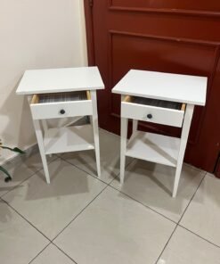 Two white IKEA HEMNES bedside tables (approximately 46x35 cm) made of solid wood. - Image 9