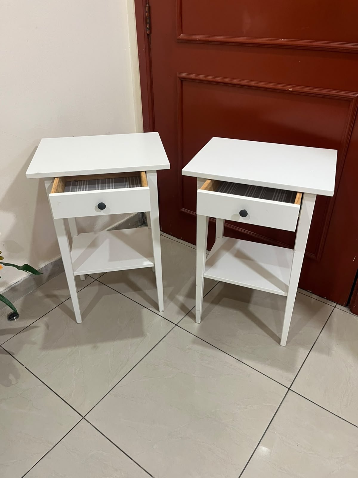 Two white IKEA HEMNES bedside tables (approximately 46x35 cm) made of solid wood. - Image 9