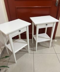 Two white IKEA HEMNES bedside tables (approximately 46x35 cm) made of solid wood. - Image 10